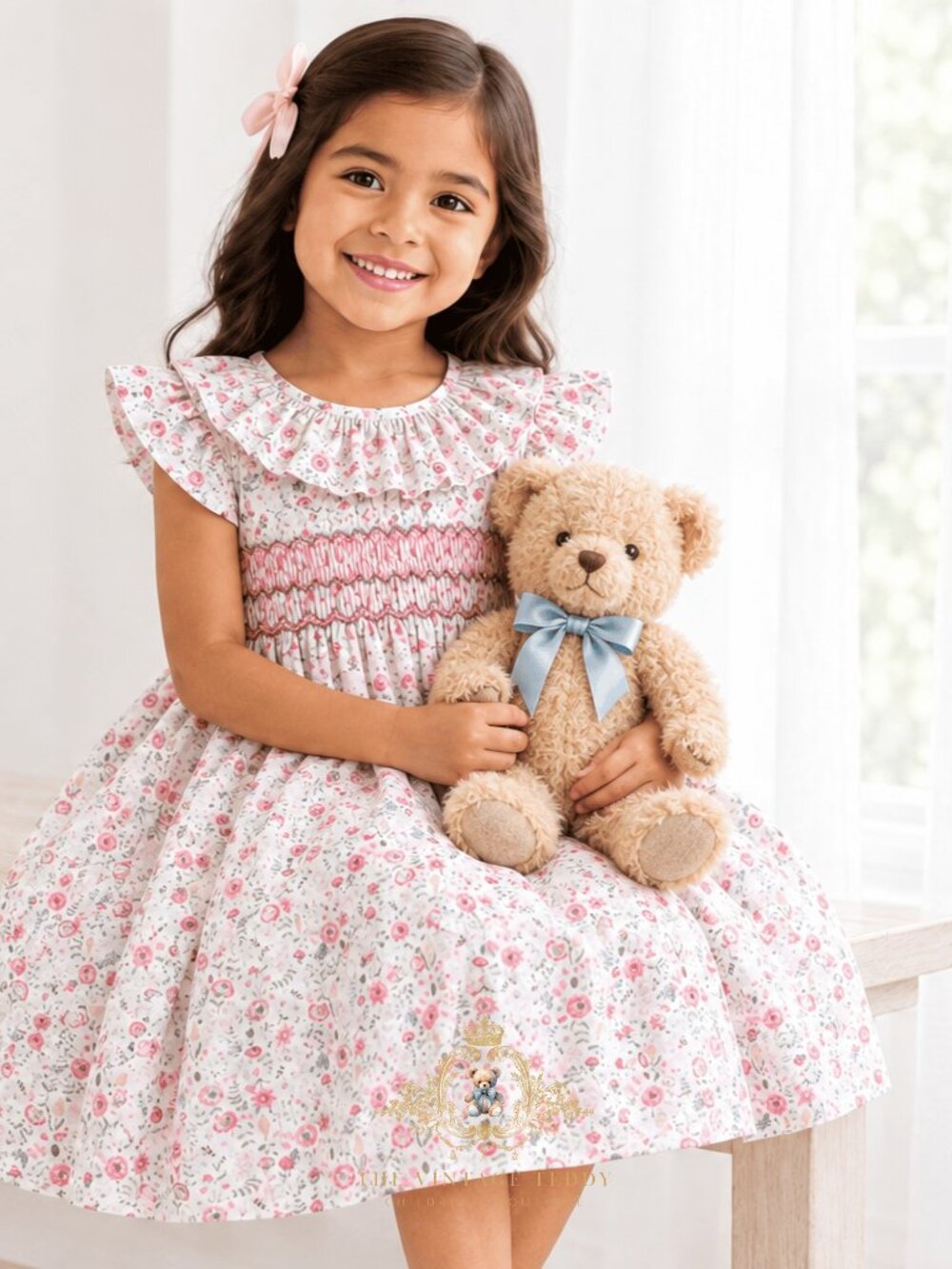 NWT Pretty Girls Smocked Dress Floral Pink White Cap Sleeves Spring Boutique 6Y